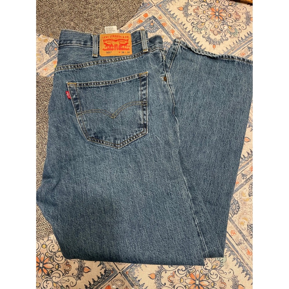 Levis 501 Original Fit Mens Blue Denim Jeans 38x30 Button Fly Medium Wash